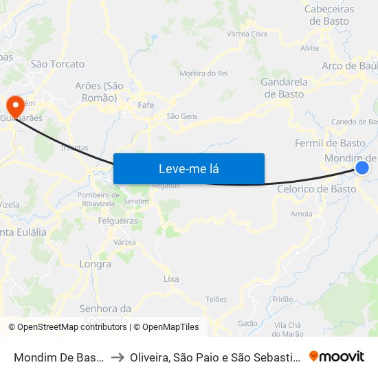 Mondim De Basto to Oliveira, São Paio e São Sebastião map