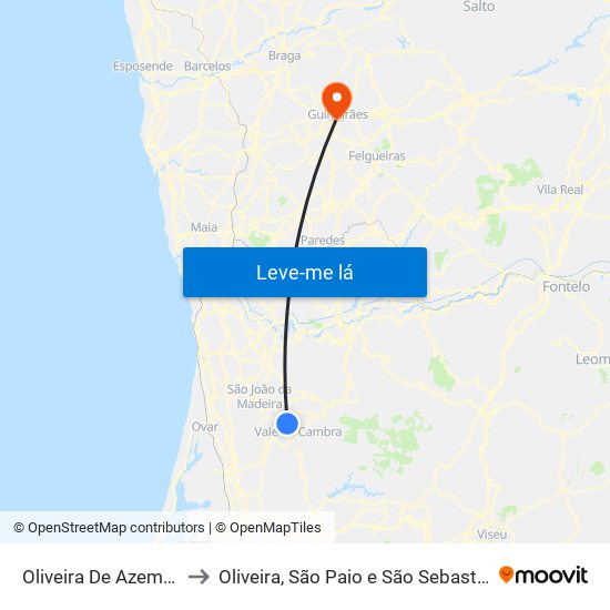 Oliveira De Azeméis to Oliveira, São Paio e São Sebastião map