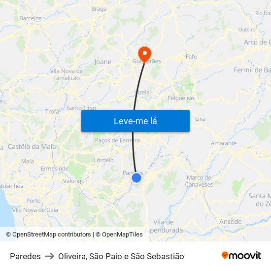 Paredes to Oliveira, São Paio e São Sebastião map