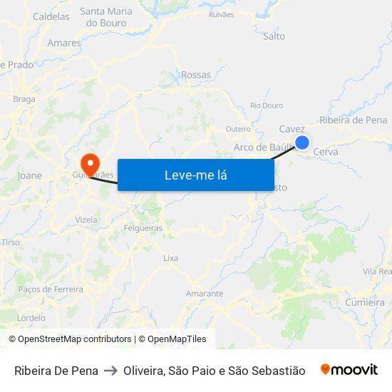 Ribeira De Pena to Oliveira, São Paio e São Sebastião map