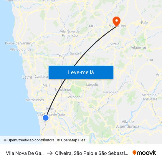 Vila Nova De Gaia to Oliveira, São Paio e São Sebastião map