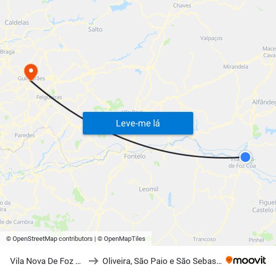 Vila Nova De Foz Côa to Oliveira, São Paio e São Sebastião map