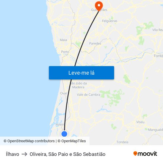 Ílhavo to Oliveira, São Paio e São Sebastião map