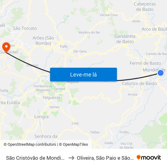 São Cristóvão de Mondim de Basto to Oliveira, São Paio e São Sebastião map