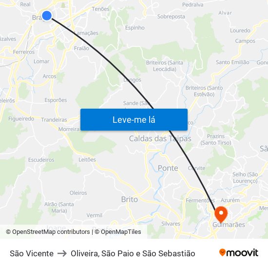 São Vicente to Oliveira, São Paio e São Sebastião map