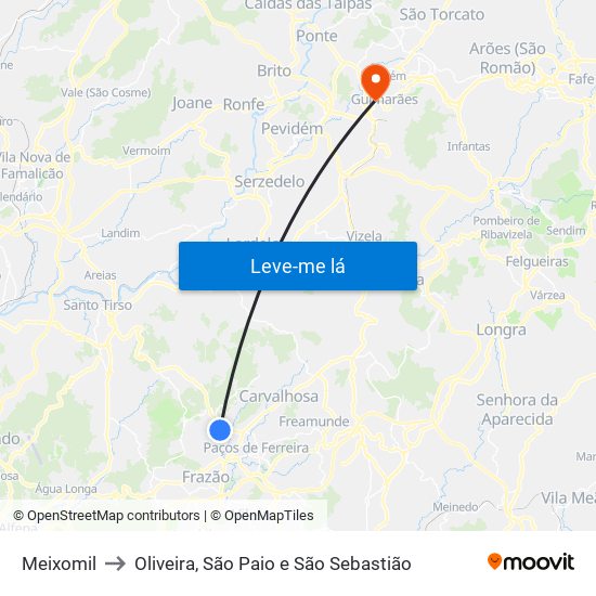 Meixomil to Oliveira, São Paio e São Sebastião map