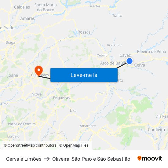 Cerva e Limões to Oliveira, São Paio e São Sebastião map