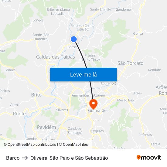 Barco to Oliveira, São Paio e São Sebastião map