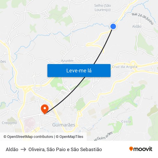 Aldão to Oliveira, São Paio e São Sebastião map