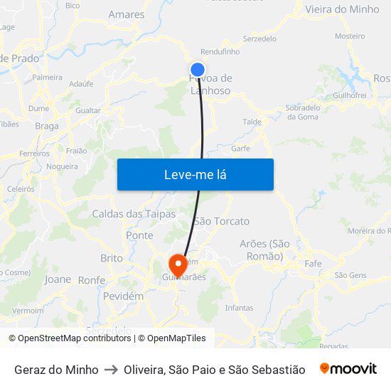 Geraz do Minho to Oliveira, São Paio e São Sebastião map