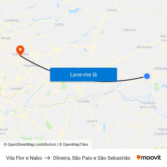 Vila Flor e Nabo to Oliveira, São Paio e São Sebastião map