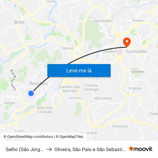 Selho (São Jorge) to Oliveira, São Paio e São Sebastião map
