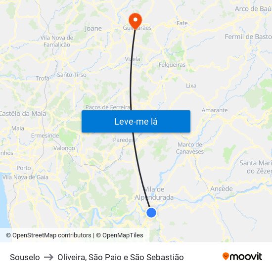 Souselo to Oliveira, São Paio e São Sebastião map