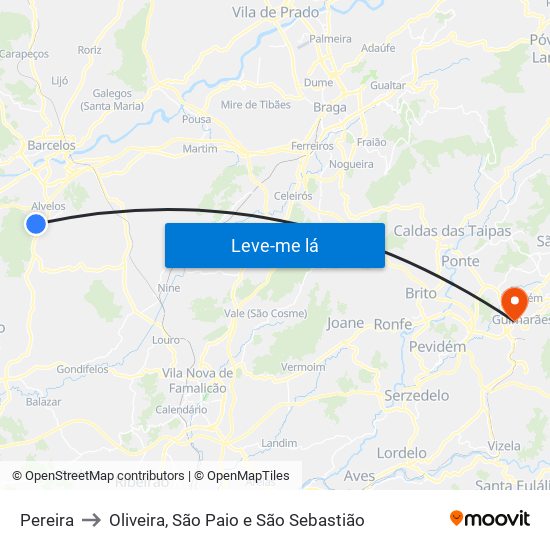 Pereira to Oliveira, São Paio e São Sebastião map