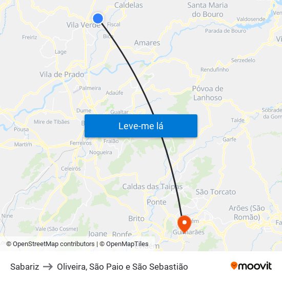 Sabariz to Oliveira, São Paio e São Sebastião map