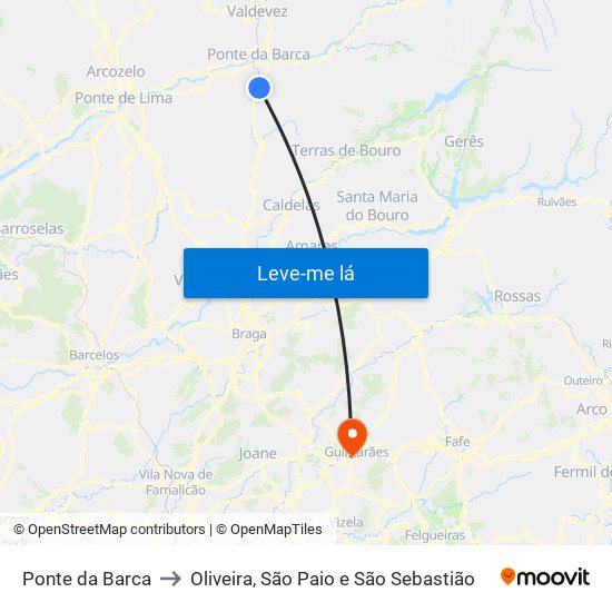 Ponte da Barca to Oliveira, São Paio e São Sebastião map