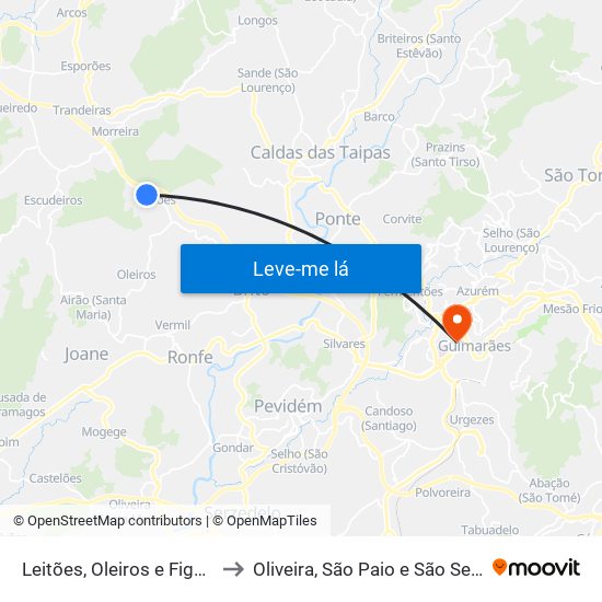 Leitões, Oleiros e Figueiredo to Oliveira, São Paio e São Sebastião map