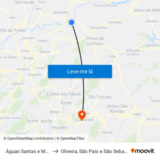 Águas Santas e Moure to Oliveira, São Paio e São Sebastião map