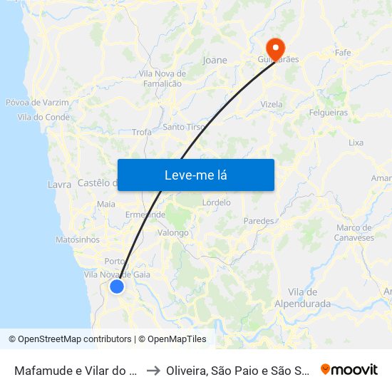 Mafamude e Vilar do Paraíso to Oliveira, São Paio e São Sebastião map