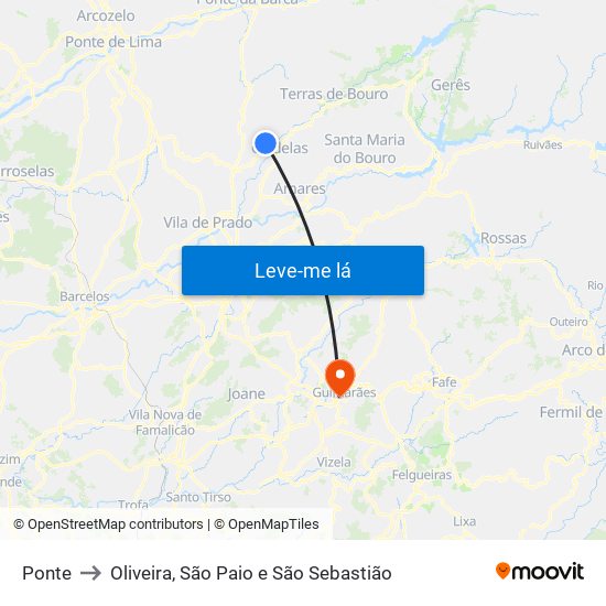 Ponte to Oliveira, São Paio e São Sebastião map