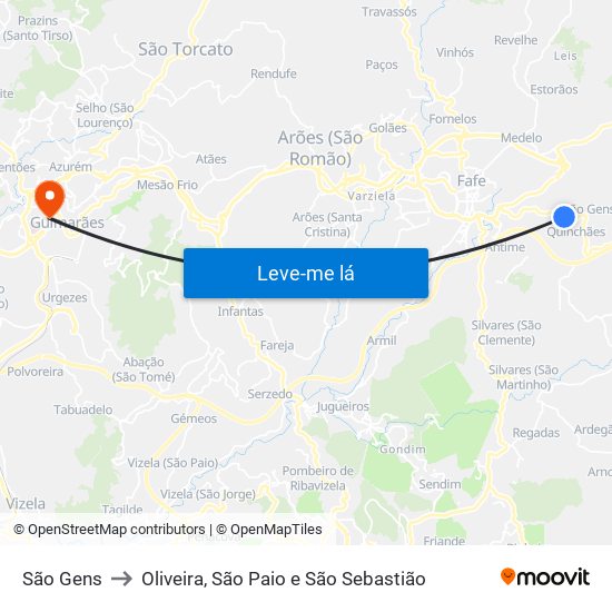 São Gens to Oliveira, São Paio e São Sebastião map