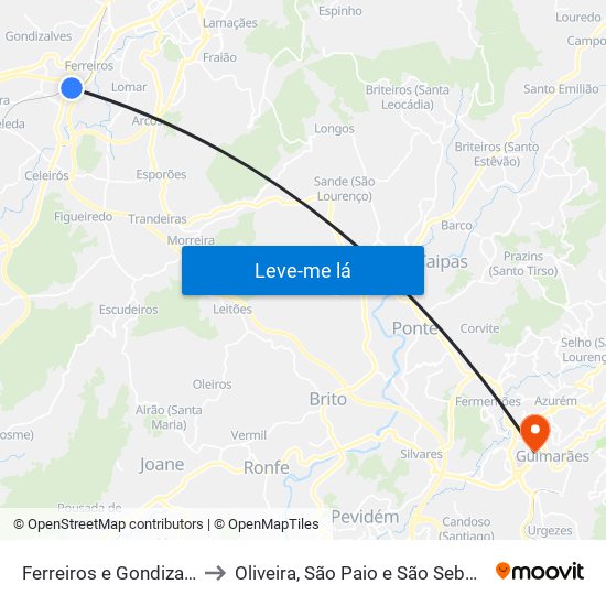 Ferreiros e Gondizalves to Oliveira, São Paio e São Sebastião map