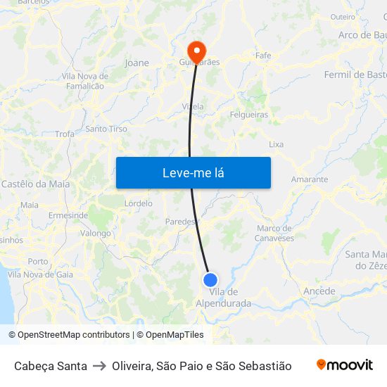 Cabeça Santa to Oliveira, São Paio e São Sebastião map