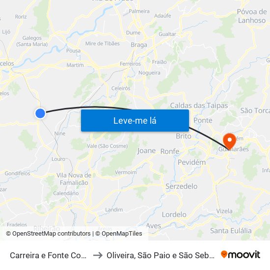 Carreira e Fonte Coberta to Oliveira, São Paio e São Sebastião map