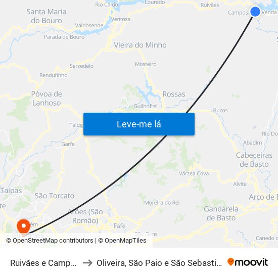 Ruivães e Campos to Oliveira, São Paio e São Sebastião map