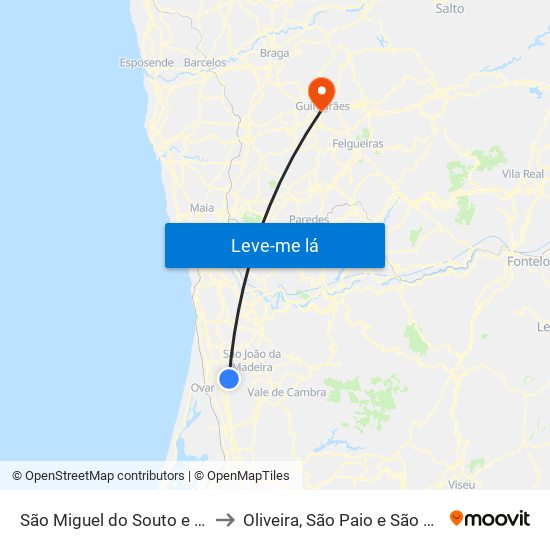 São Miguel do Souto e Mosteirô to Oliveira, São Paio e São Sebastião map