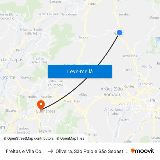 Freitas e Vila Cova to Oliveira, São Paio e São Sebastião map