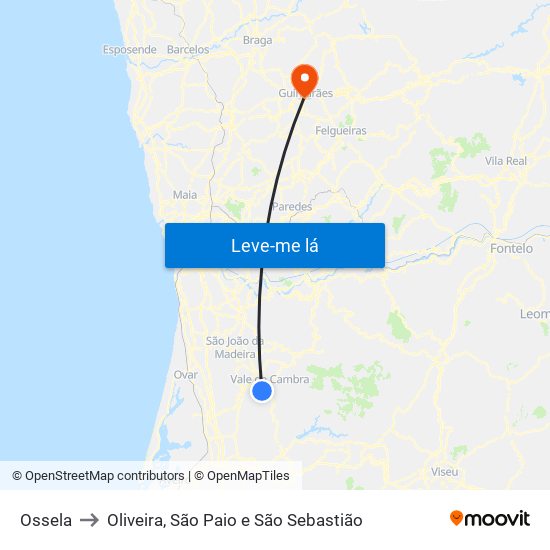 Ossela to Oliveira, São Paio e São Sebastião map