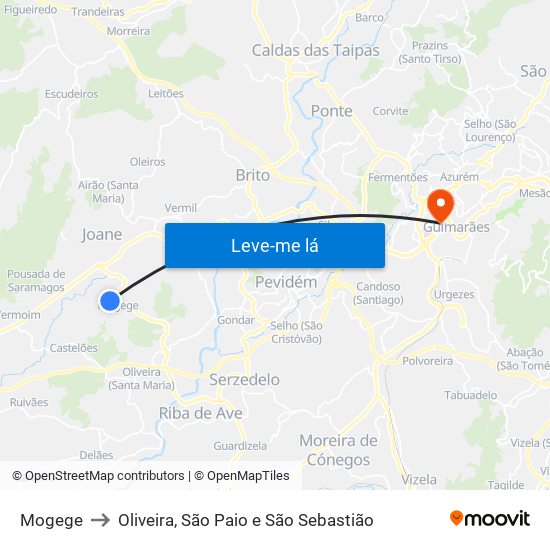 Mogege to Oliveira, São Paio e São Sebastião map