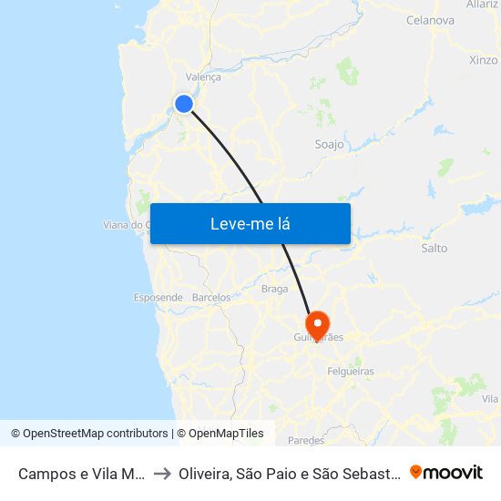 Campos e Vila Meã to Oliveira, São Paio e São Sebastião map