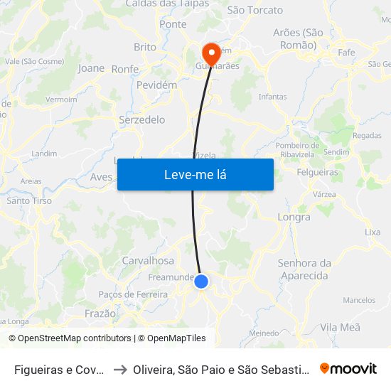Figueiras e Covas to Oliveira, São Paio e São Sebastião map