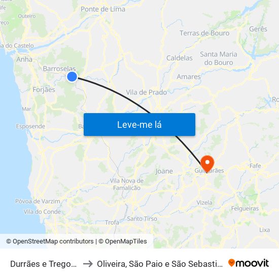 Durrães e Tregosa to Oliveira, São Paio e São Sebastião map