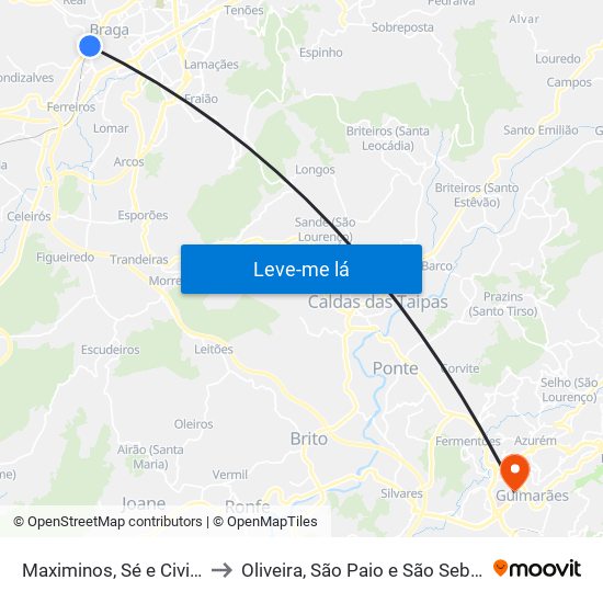 Maximinos, Sé e Cividade to Oliveira, São Paio e São Sebastião map