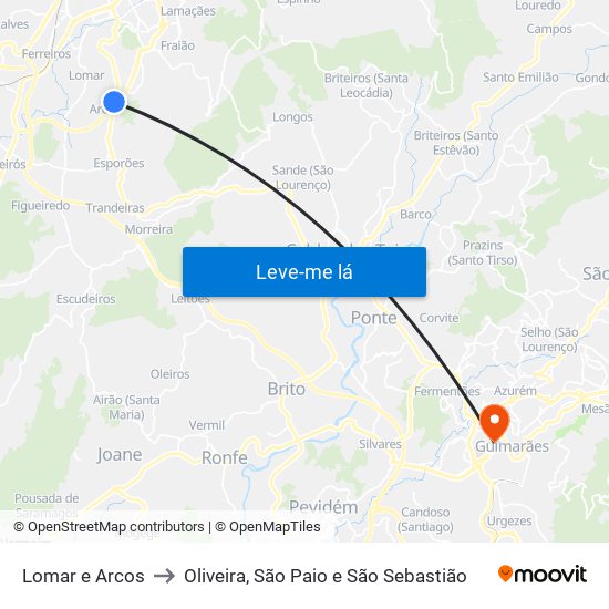 Lomar e Arcos to Oliveira, São Paio e São Sebastião map