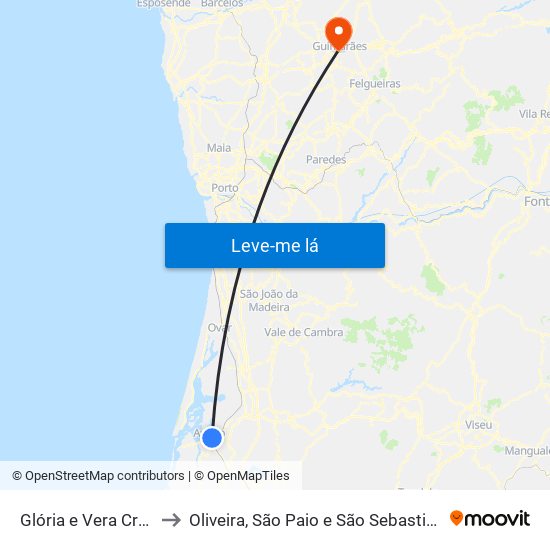 Glória e Vera Cruz to Oliveira, São Paio e São Sebastião map