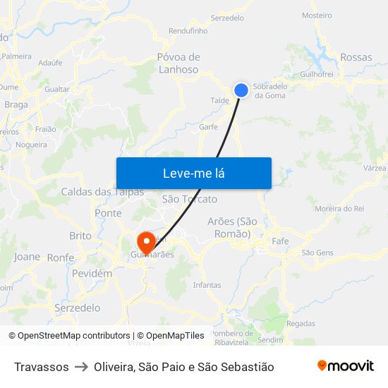 Travassos to Oliveira, São Paio e São Sebastião map