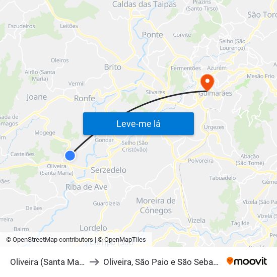 Oliveira (Santa Maria) to Oliveira, São Paio e São Sebastião map