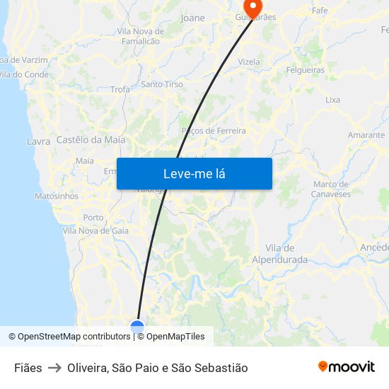 Fiães to Oliveira, São Paio e São Sebastião map