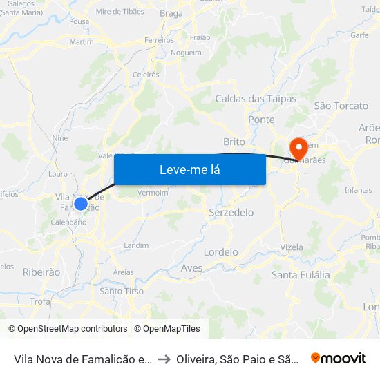 Vila Nova de Famalicão e Calendário to Oliveira, São Paio e São Sebastião map