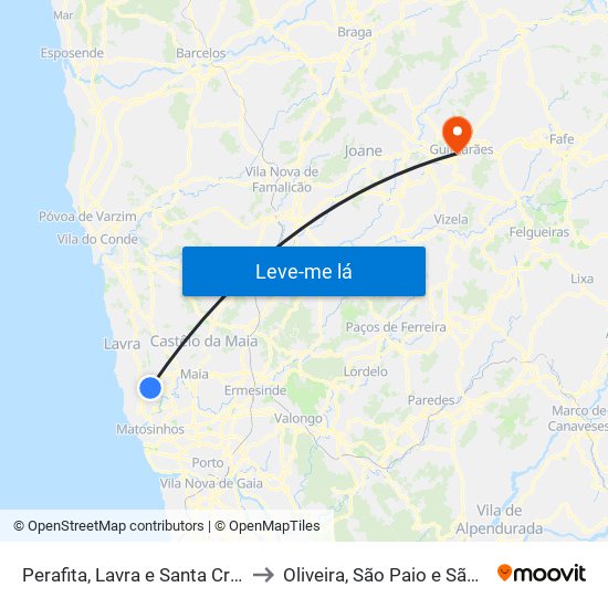Perafita, Lavra e Santa Cruz do Bispo to Oliveira, São Paio e São Sebastião map