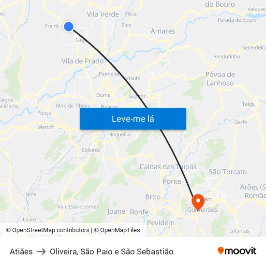 Atiães to Oliveira, São Paio e São Sebastião map