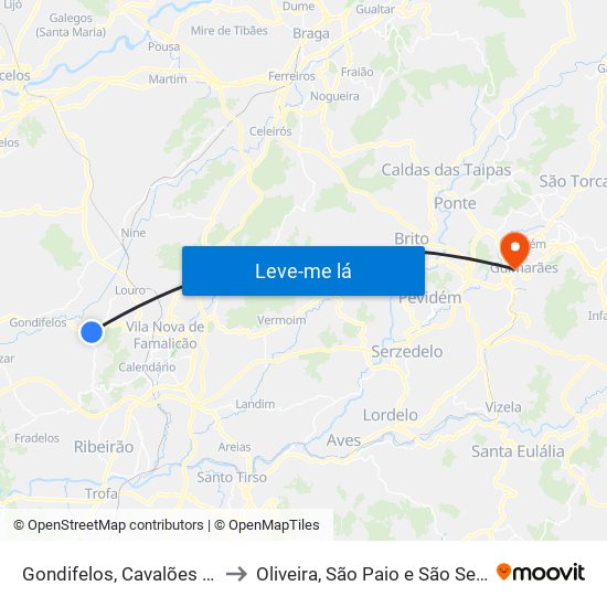 Gondifelos, Cavalões e Outiz to Oliveira, São Paio e São Sebastião map