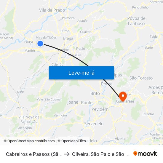 Cabreiros e Passos (São Julião) to Oliveira, São Paio e São Sebastião map