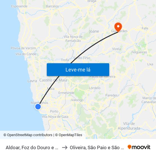 Aldoar, Foz do Douro e Nevogilde to Oliveira, São Paio e São Sebastião map