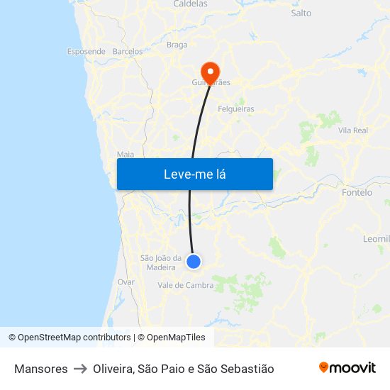 Mansores to Oliveira, São Paio e São Sebastião map