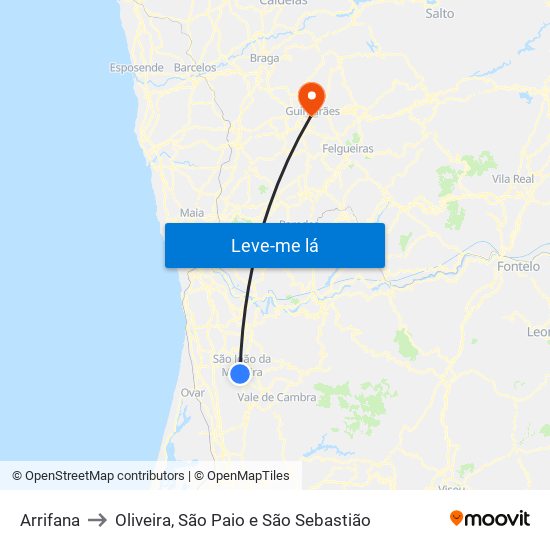 Arrifana to Oliveira, São Paio e São Sebastião map